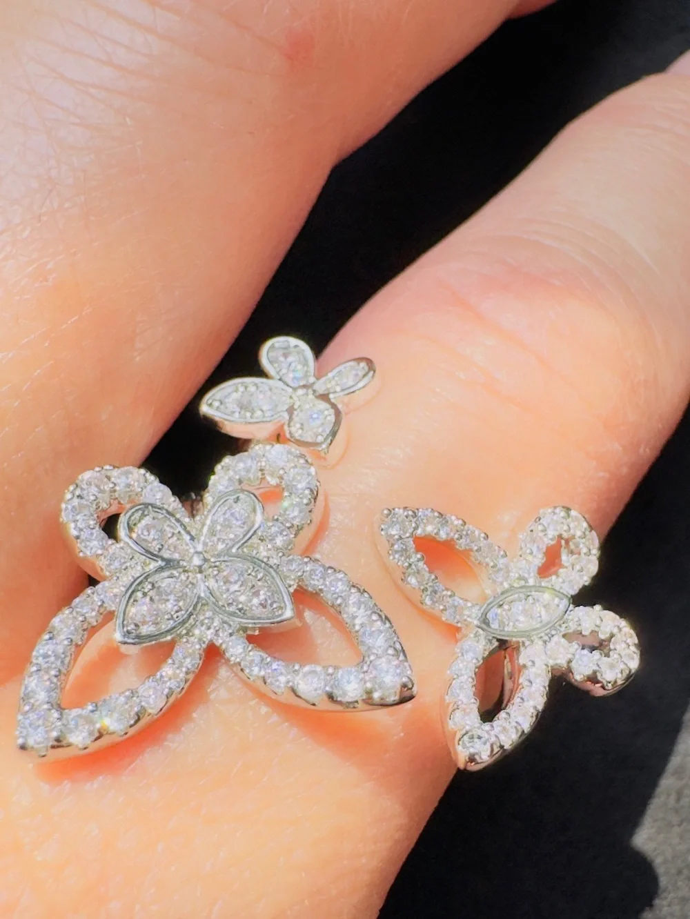 Crystal Butterfly Statement Ring - Silver Tone